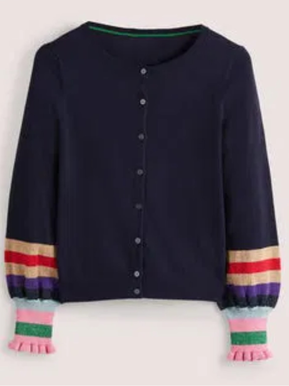 Boden navy metallic frill stripe cardigan